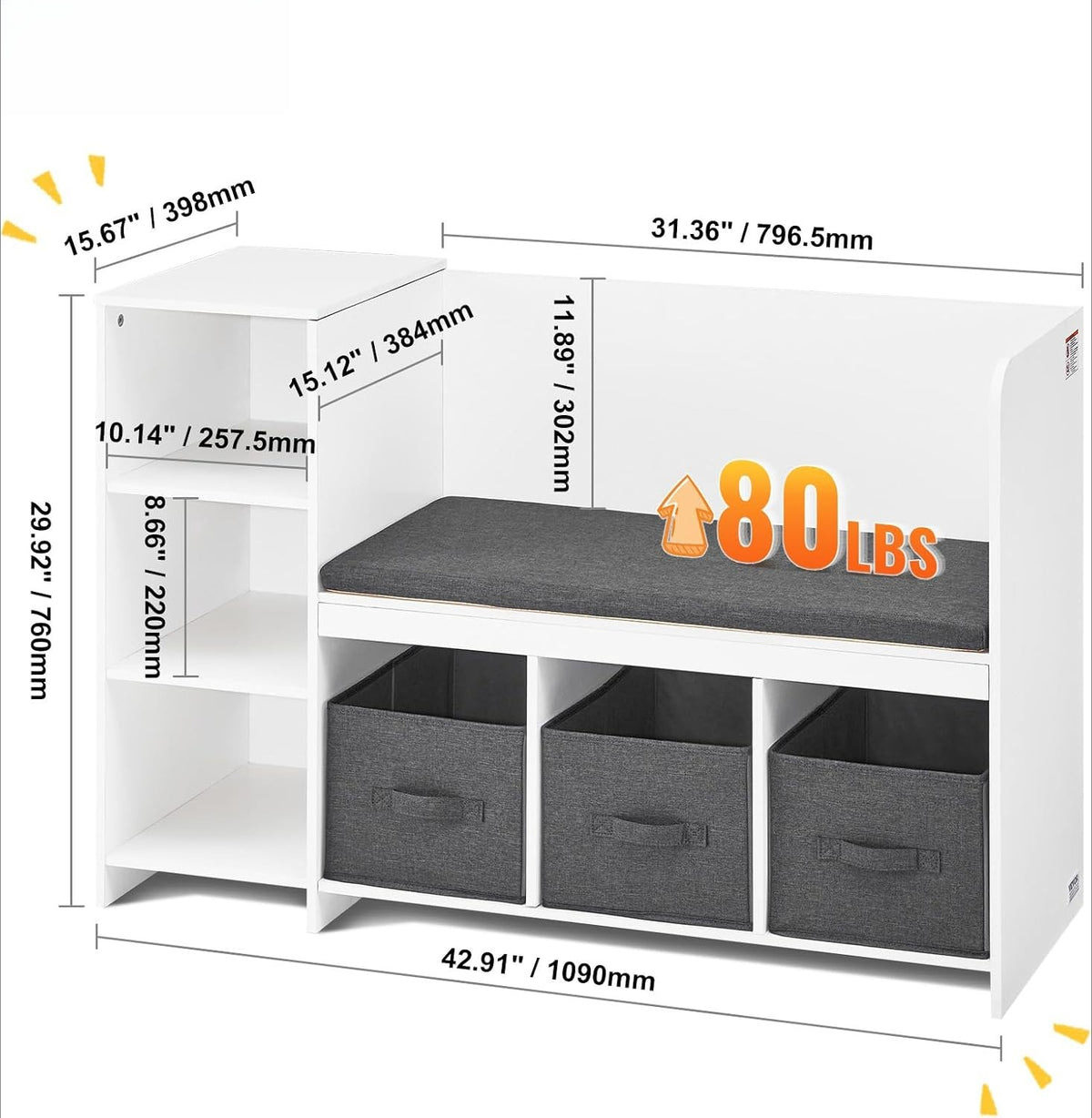 White Kids Reading Nook Bench With Storage Cushion