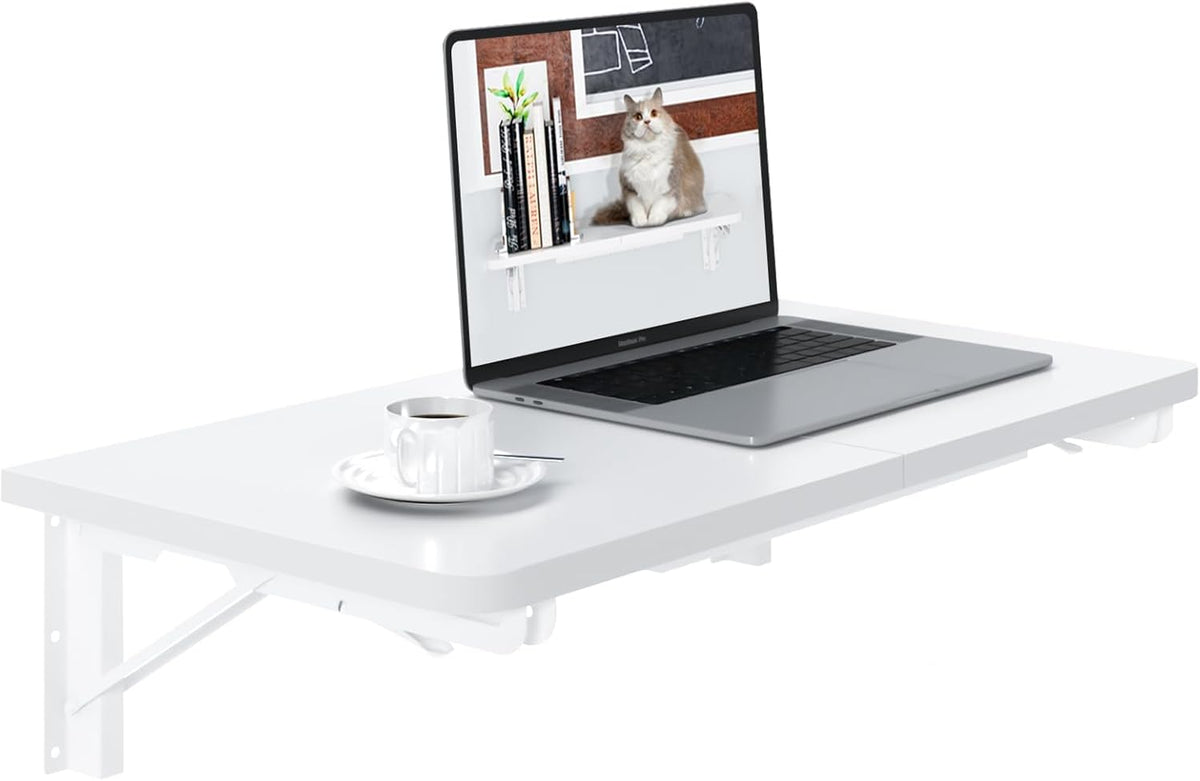 White Space‑Saving Wall‑Mounted Floating Folding Desk