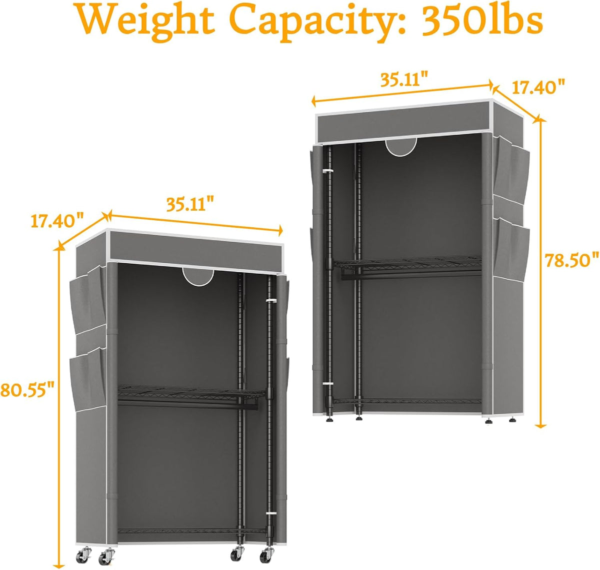 Gray Rolling Heavy‑Duty Portable Garment Closet Rack