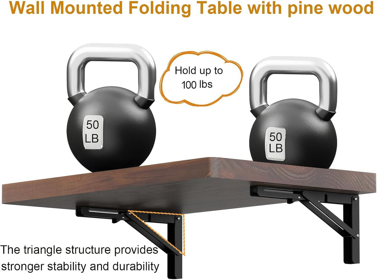Brown Pine‑Wood Wall‑Mounted Folding Floating Desk
