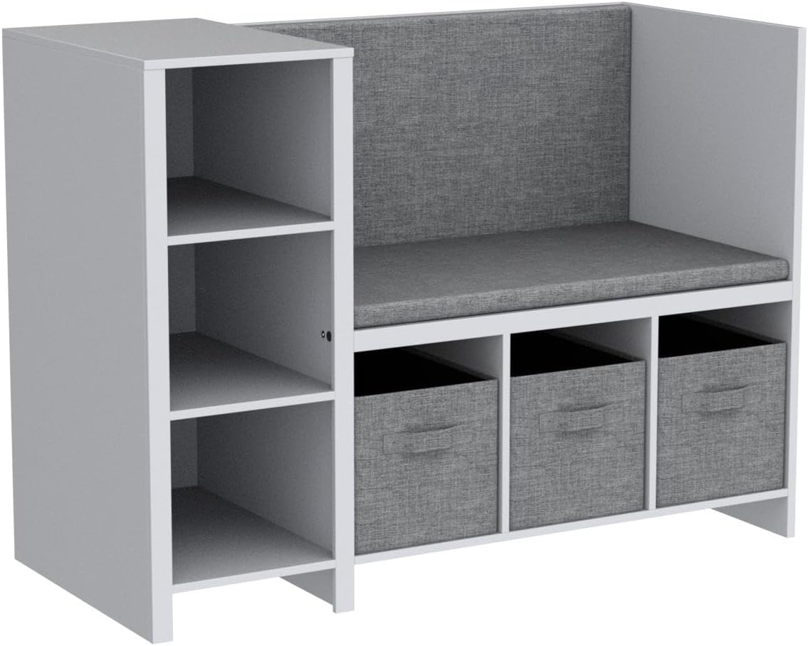 White Kids Reading Bench With Bookshelf Storage