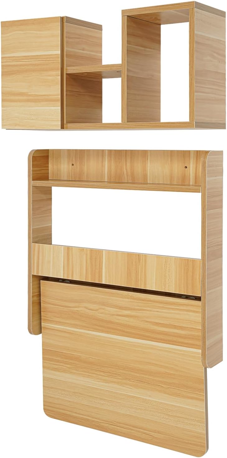 Space‑Saving Wall‑Mounted Folding Desk With Shelves
