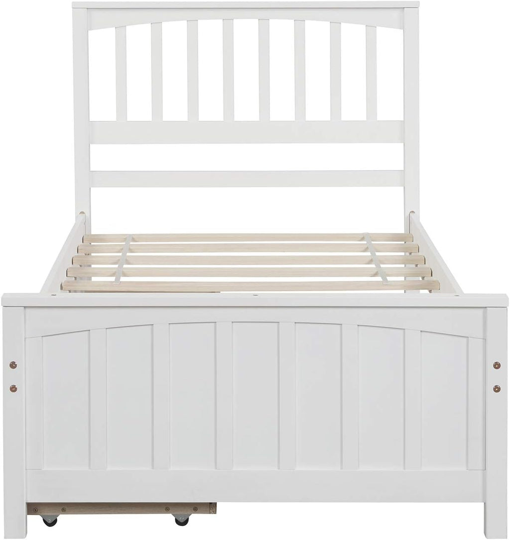 White Wooden Twin Kids Bed Frame With Storage Drawers