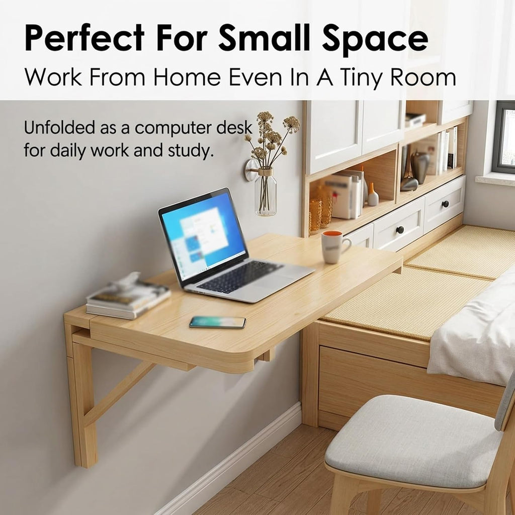 Space‑Saving Wall‑Mounted Floating Folding Wood Desk