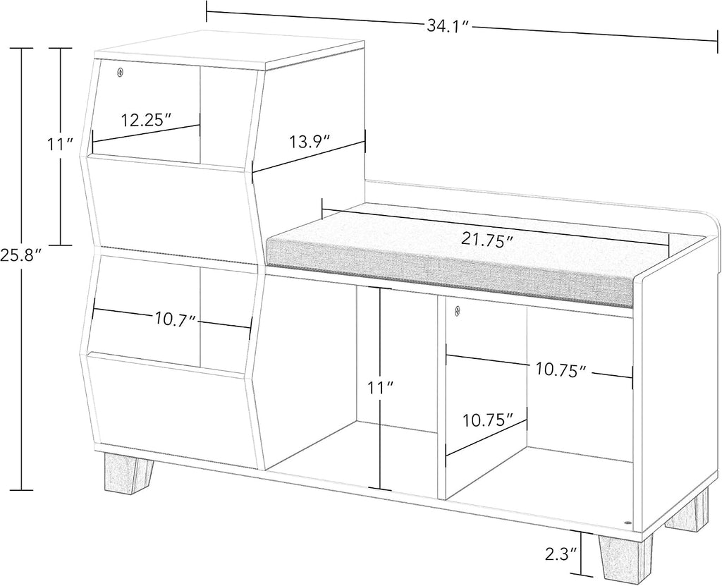 Kids Cubby Storage Bench With Reading Cushion