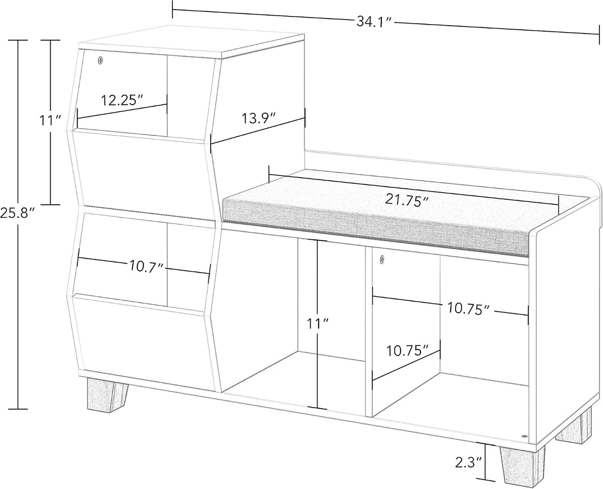 Kids Cubby Storage Bench With Reading Cushion