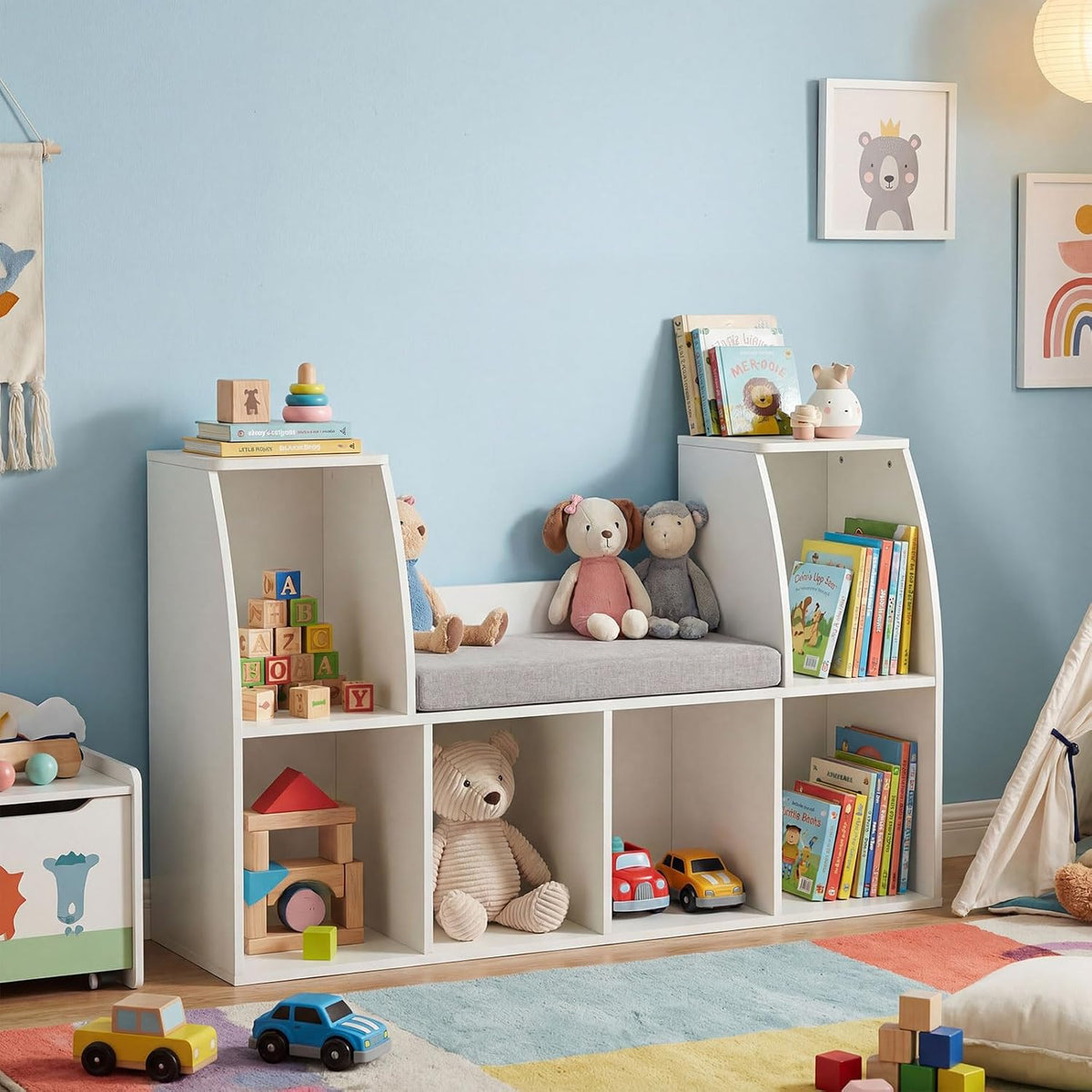Wooden Kids Bookshelf With Reading Nook Bench