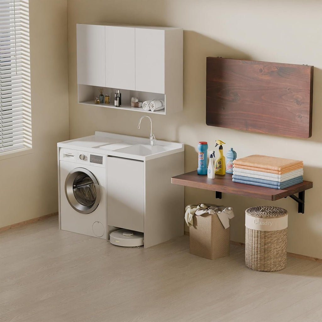 Brown Pine‑Wood Wall‑Mounted Folding Floating Desk