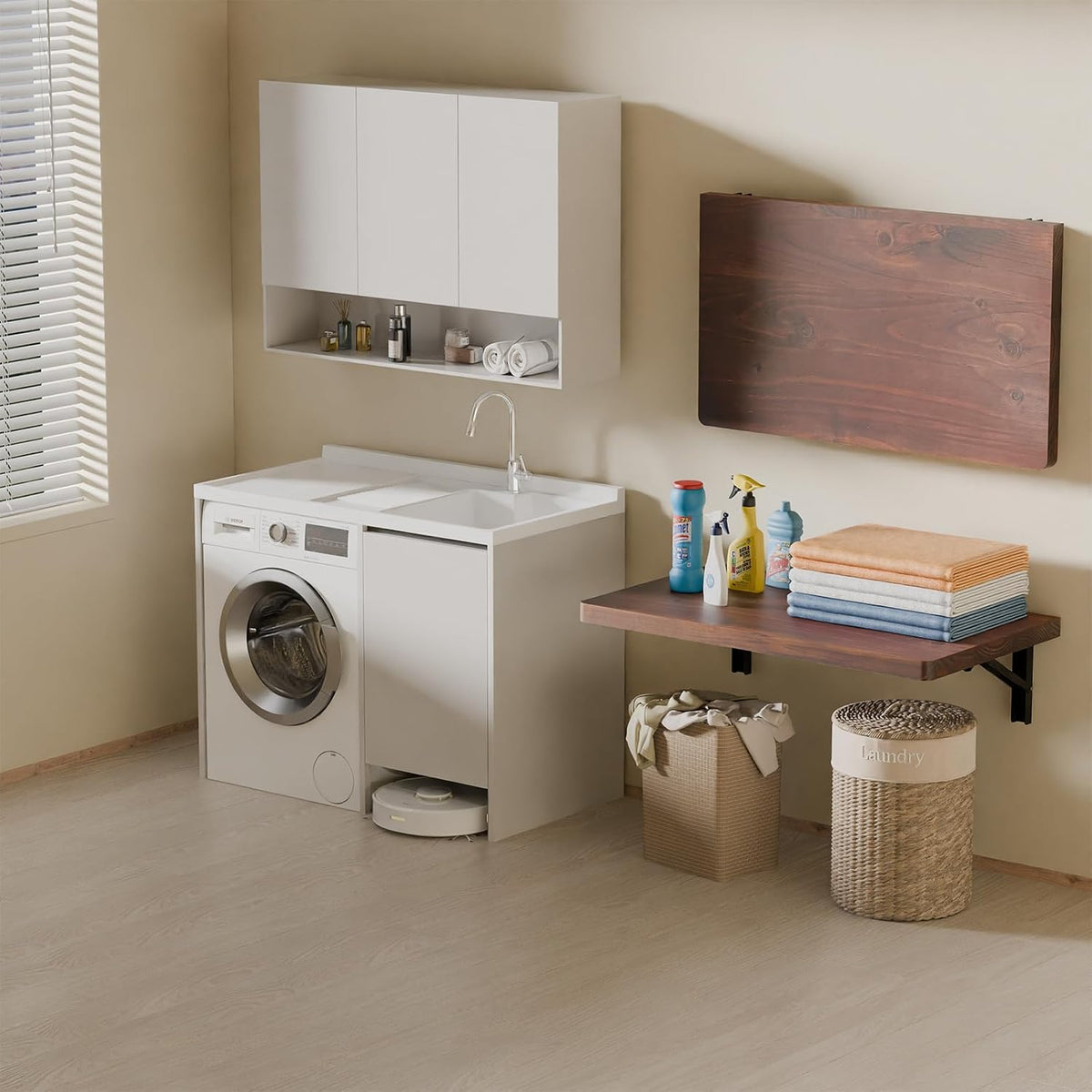 Brown Pine‑Wood Wall‑Mounted Folding Floating Desk