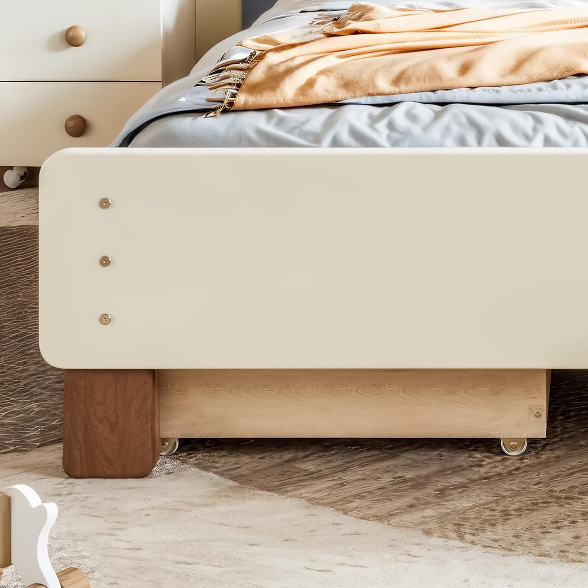 Natural Low Wooden Twin Kids Bed With Storage Drawers
