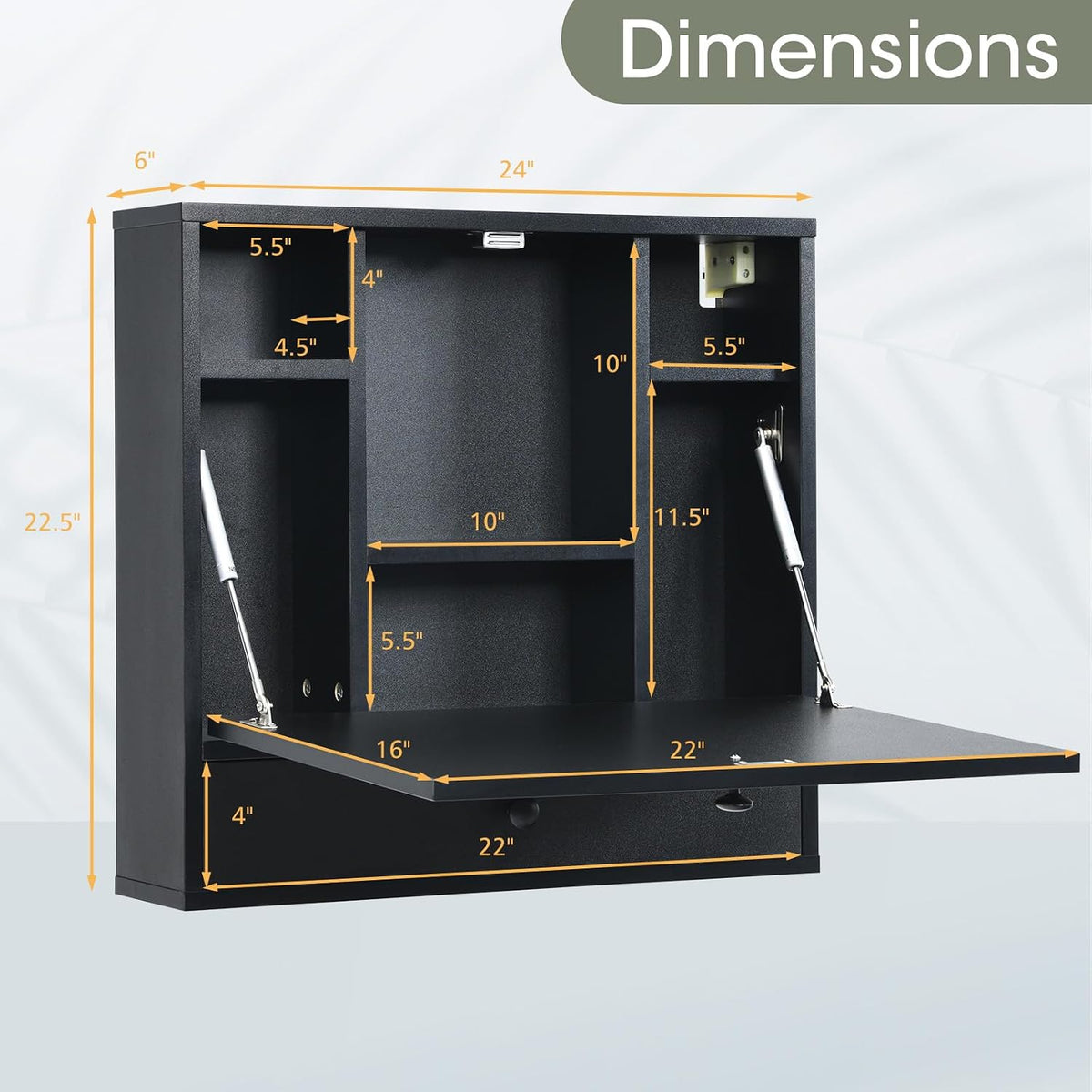 Black Wall‑Mounted Folding Desk With Storage Drawer