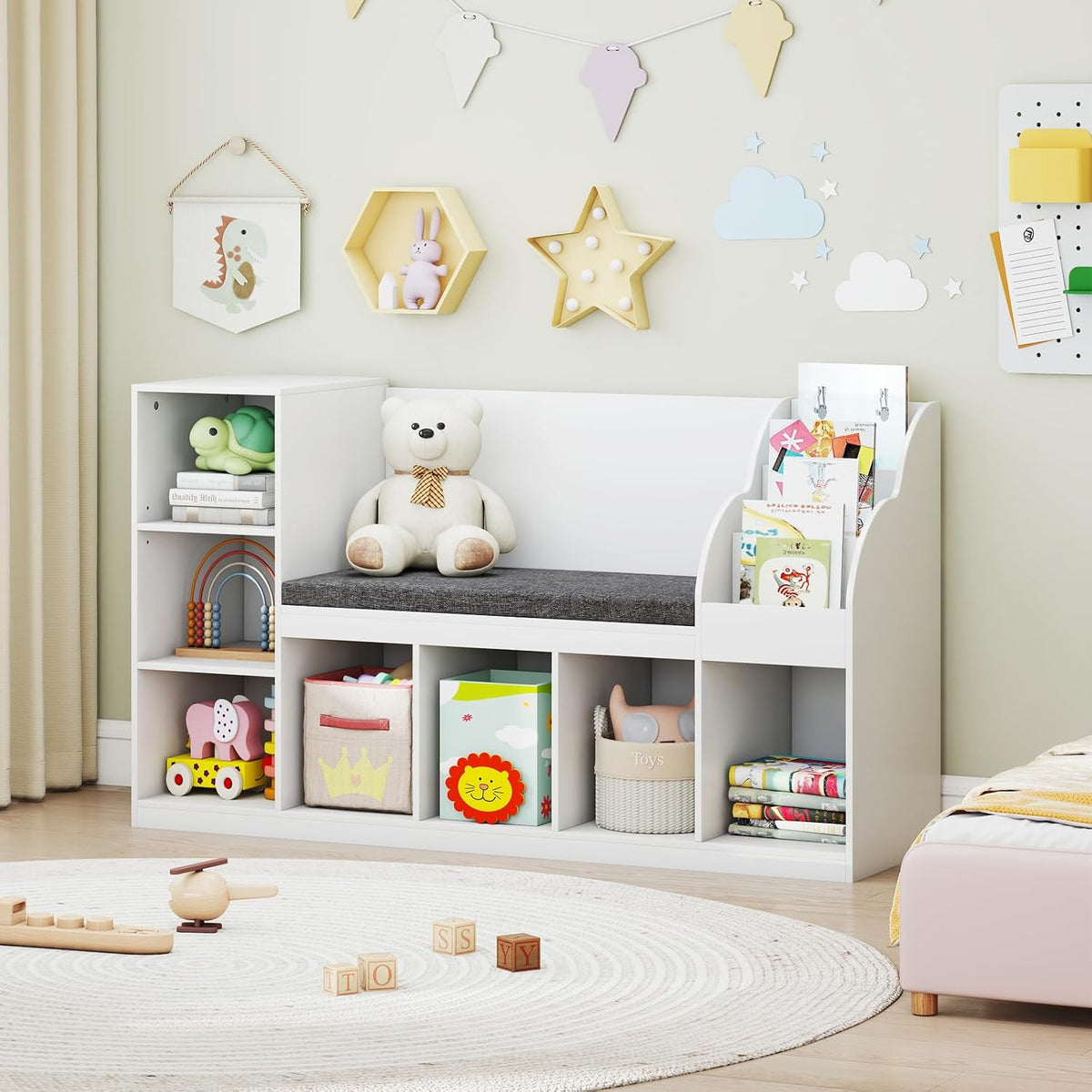 White Kids Bookshelf With Reading Nook Bench