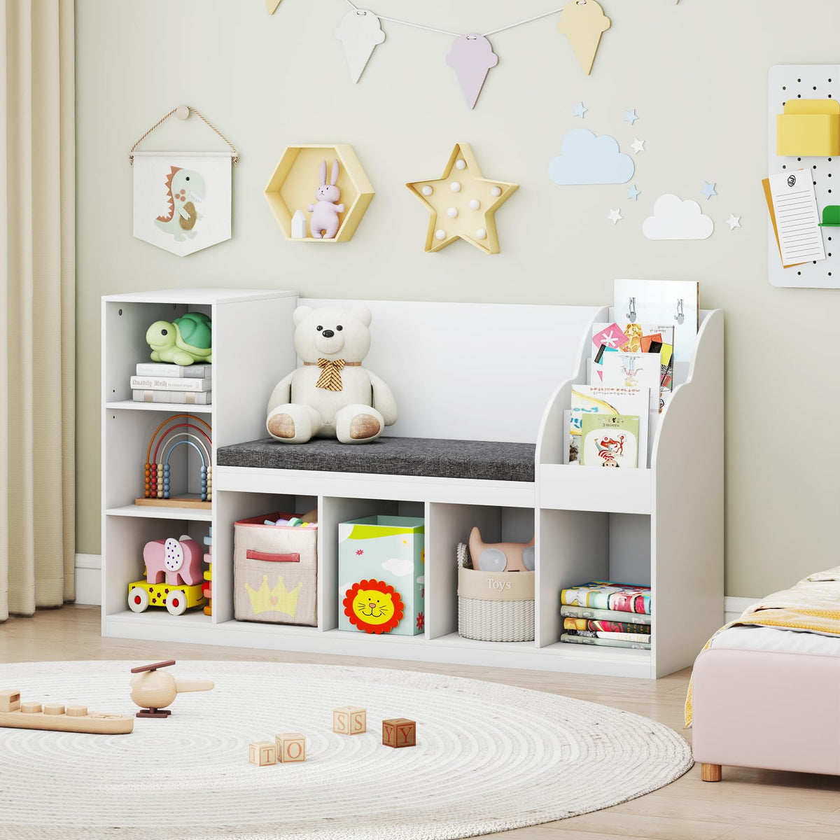 White Kids Bookshelf With Reading Nook Bench