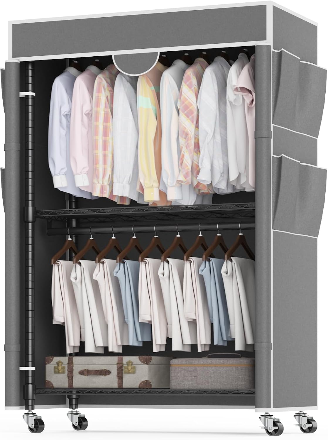 Gray Rolling Heavy‑Duty Portable Garment Closet Rack