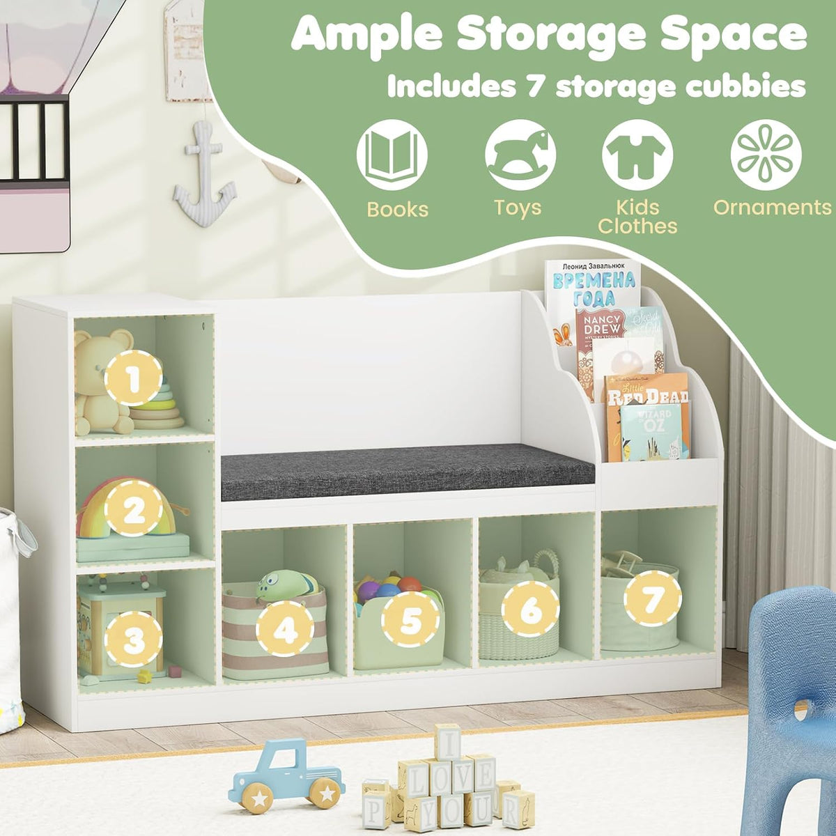 White Kids Bookshelf With Reading Nook Bench