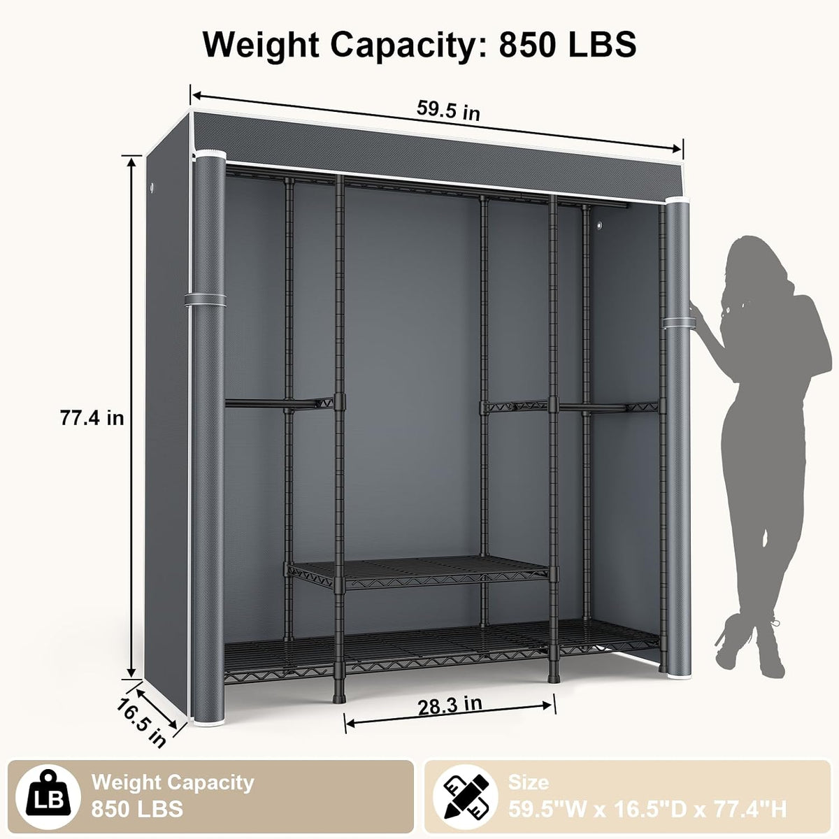 Black Heavy‑Duty Freestanding Covered Garment Rack