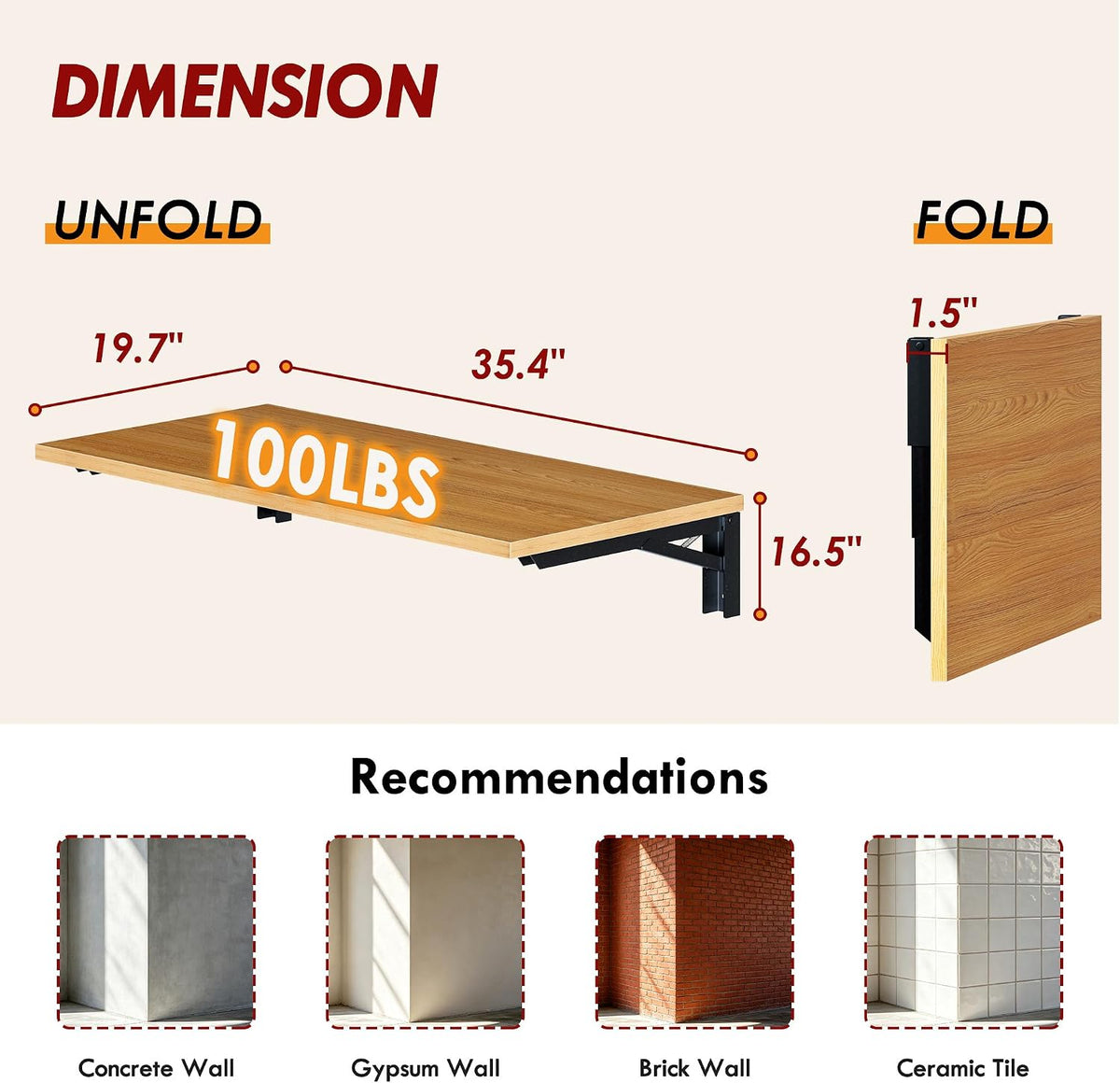 Teak Wall‑Mounted Fold‑Down Folding Work Table