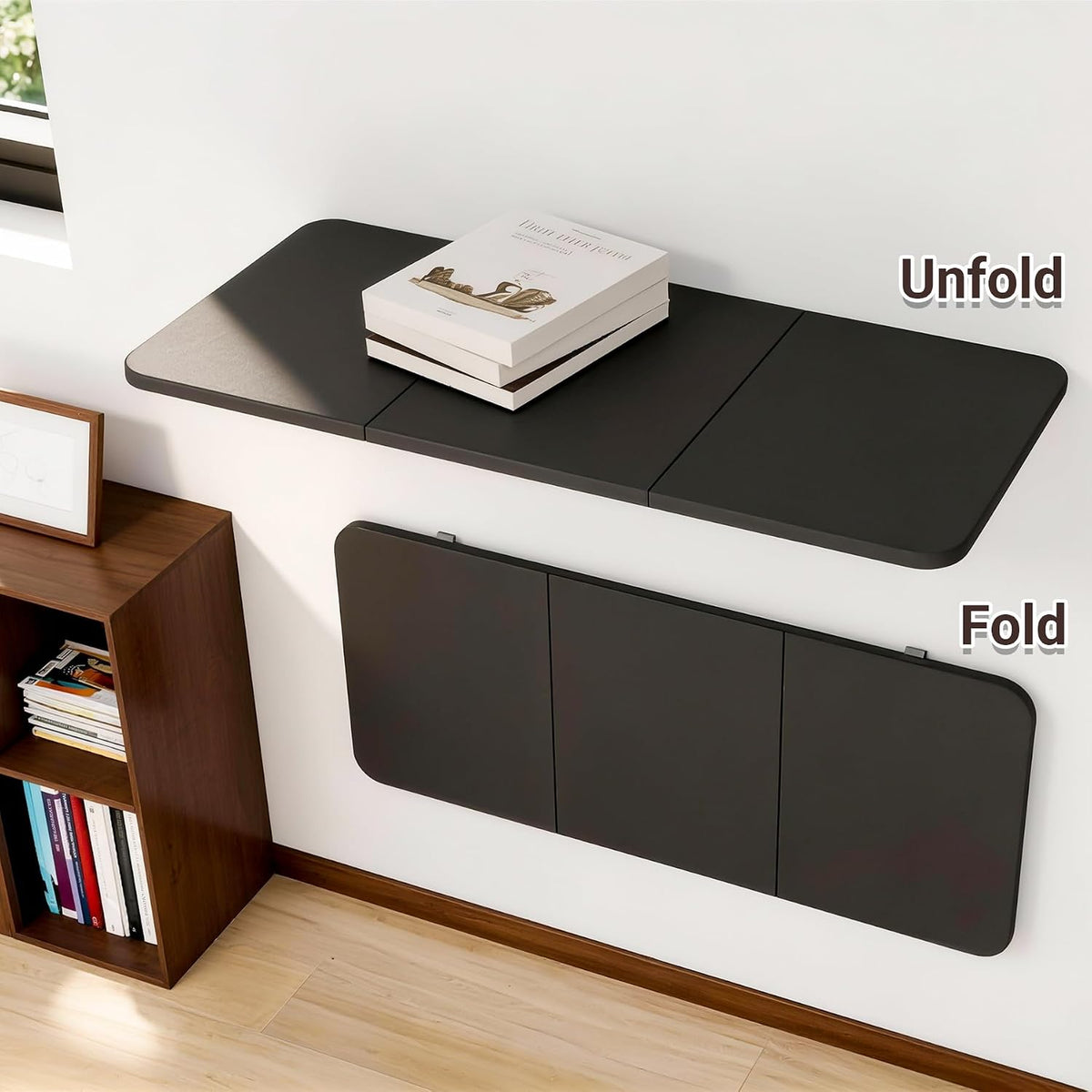 Black Wall‑Mounted Drop‑Leaf Space‑Saving Folding Desk