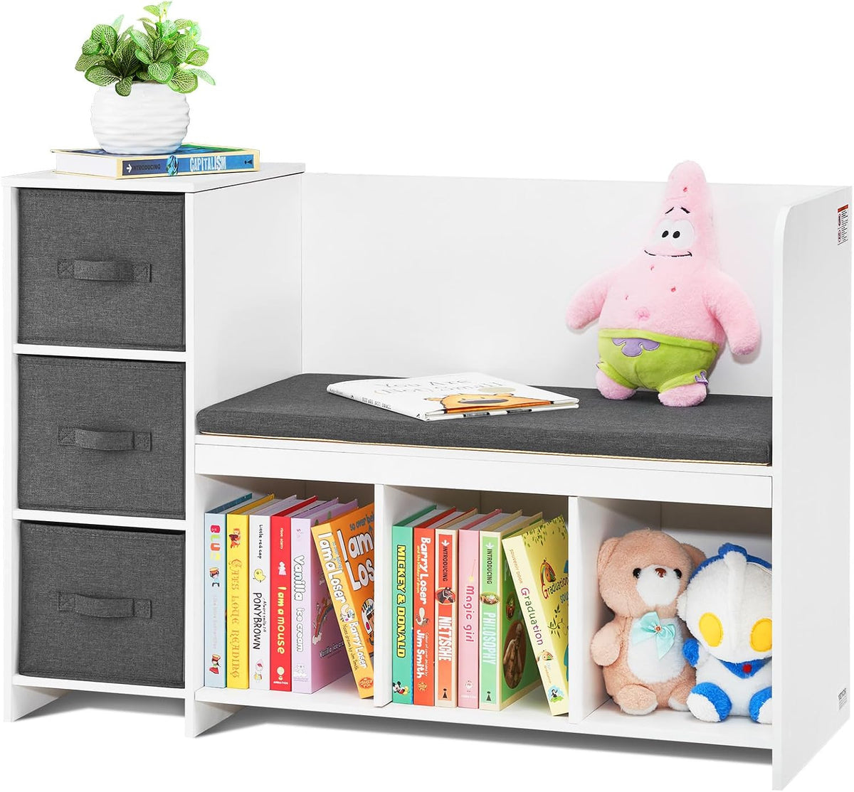 White Kids Reading Nook Bench With Storage Cushion