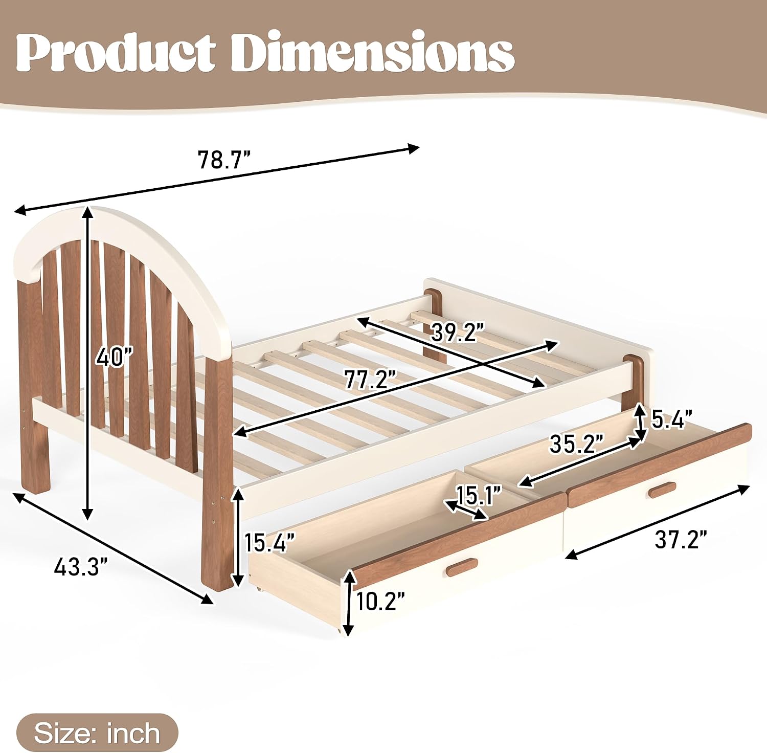 Natural Low Wooden Twin Kids Bed With Storage Drawers