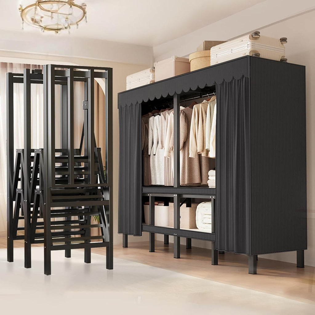 Black Foldable Heavy‑Duty Covered Portable Garment Rack