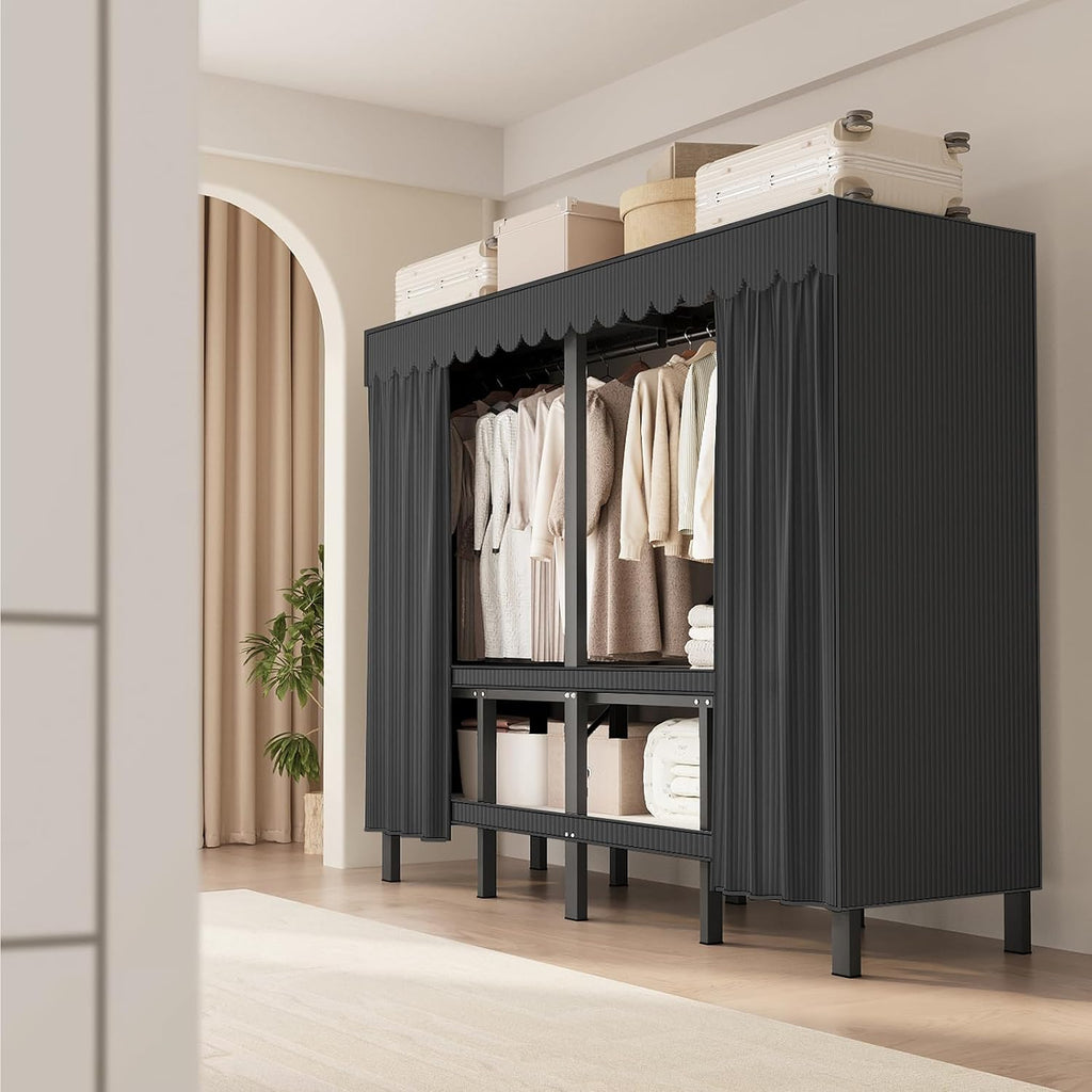 Black Foldable Heavy‑Duty Covered Portable Garment Rack