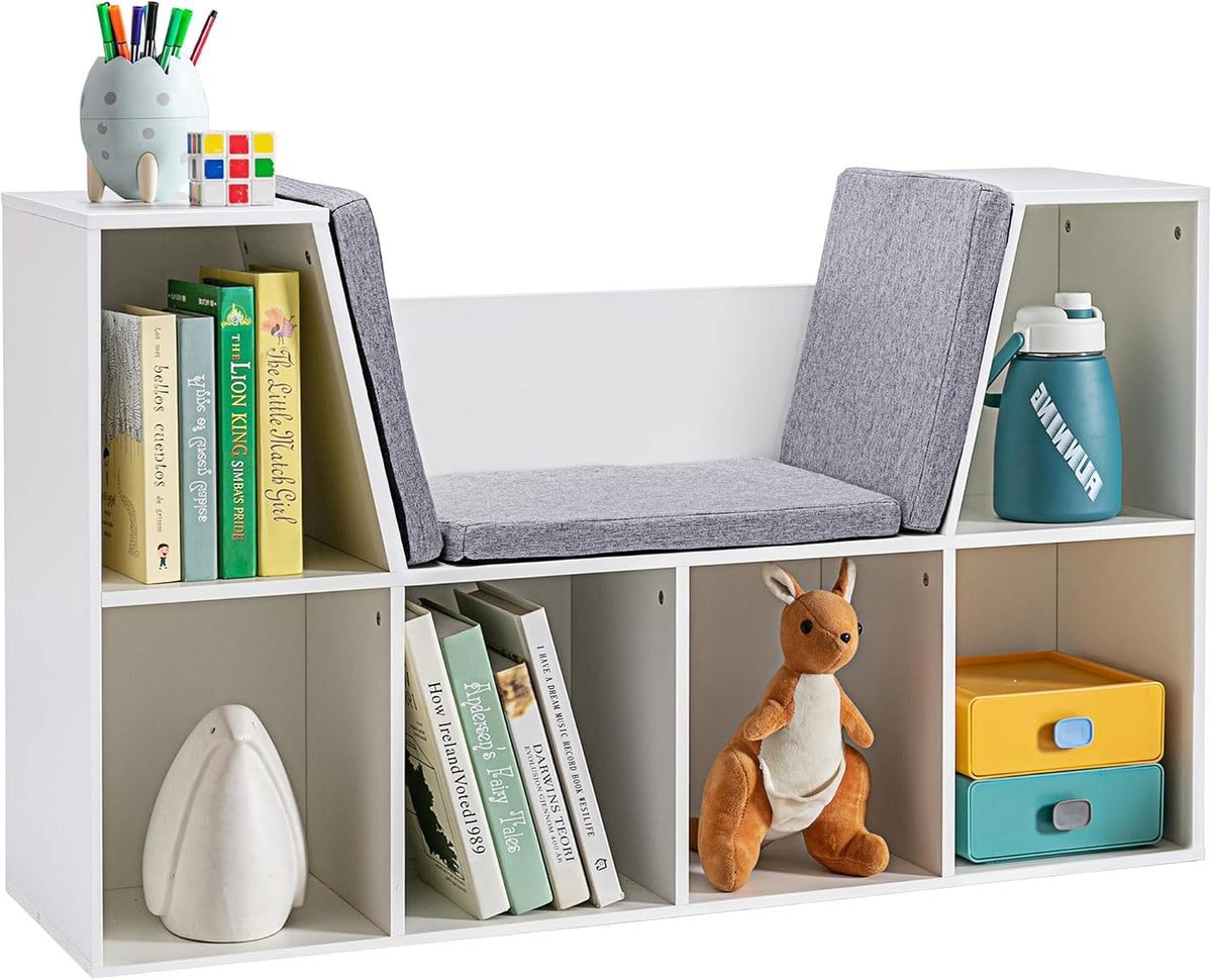 White Kids Bookcase With Reading Nook Cushion