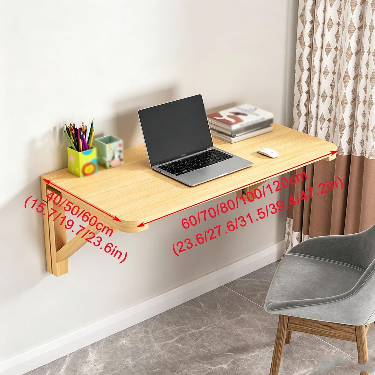 Space‑Saving Wall‑Mounted Floating Folding Wood Desk