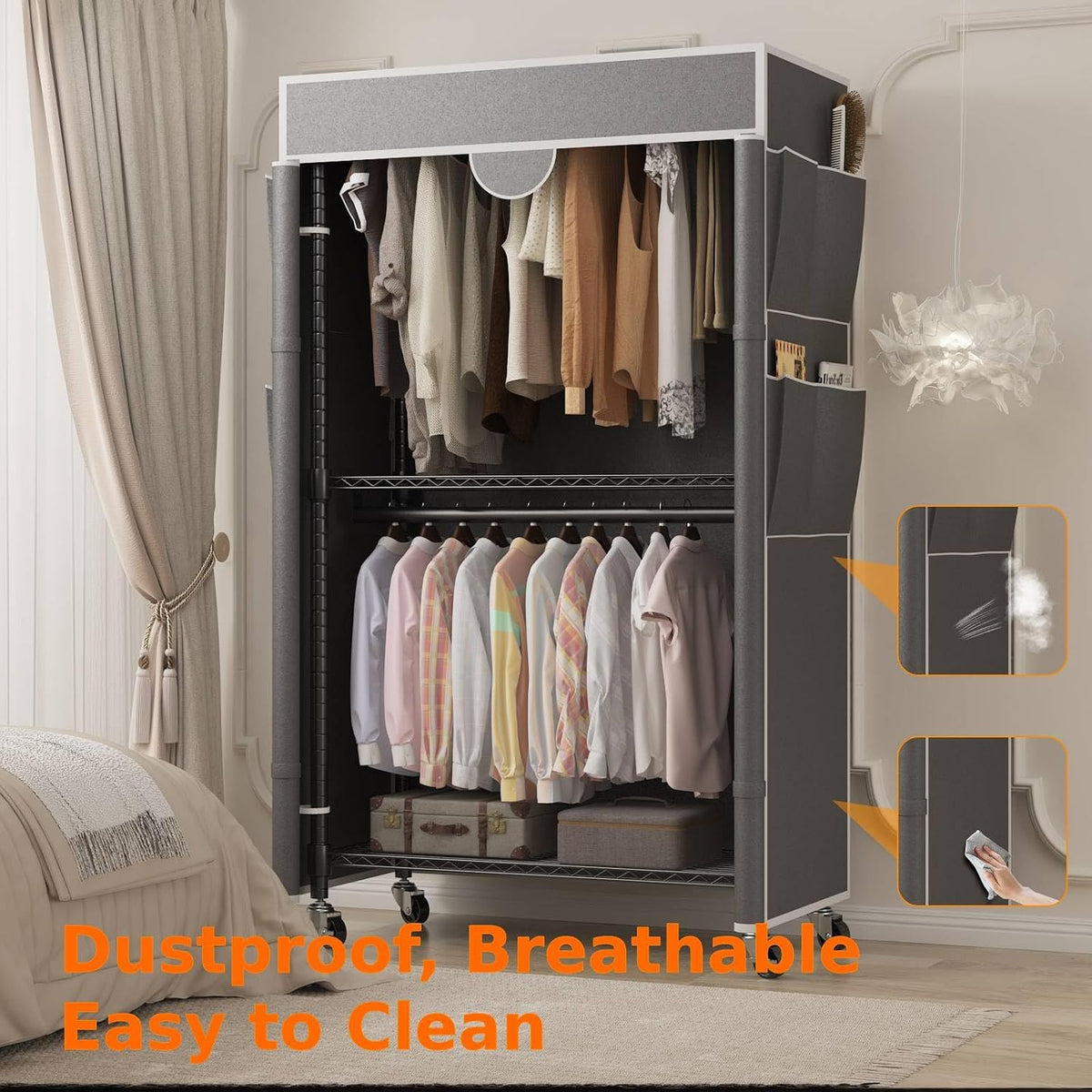 Gray Rolling Heavy‑Duty Portable Garment Closet Rack