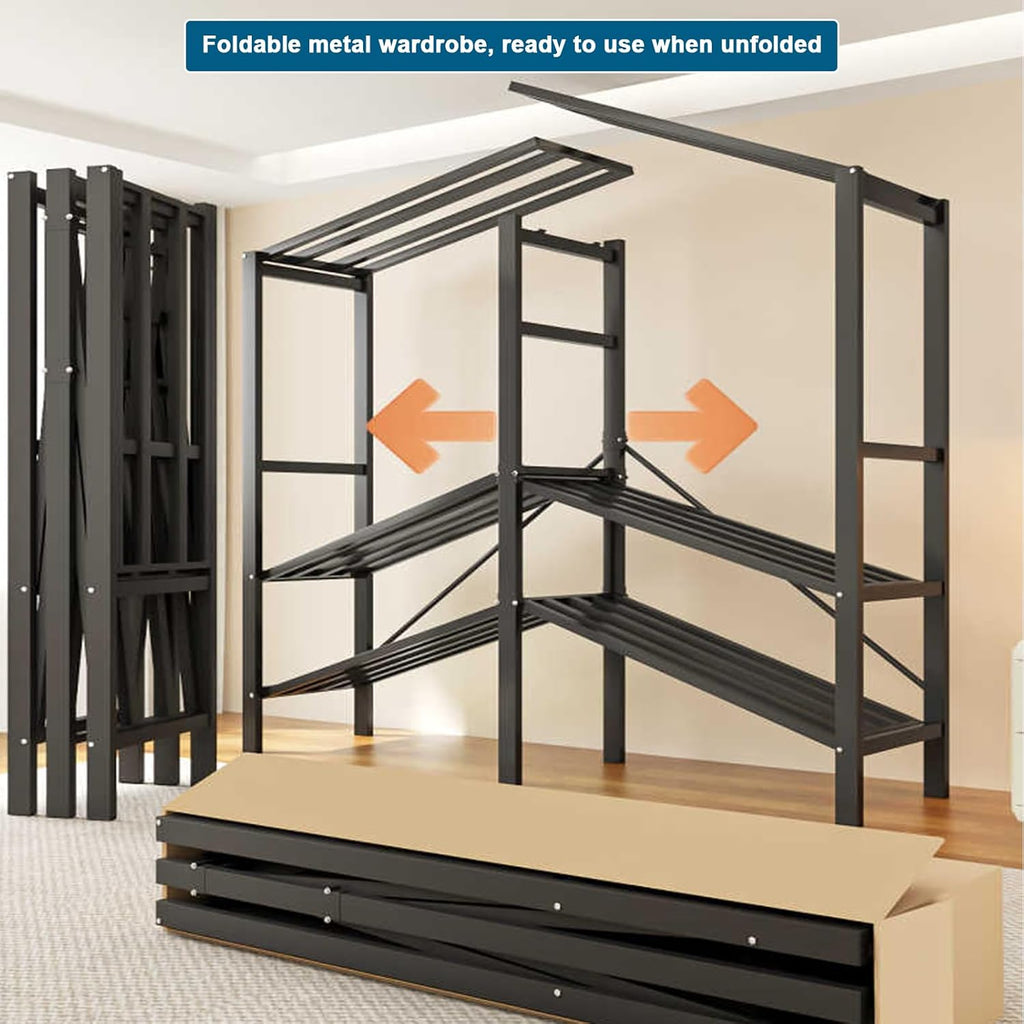Black Foldable Heavy‑Duty Covered Portable Garment Rack