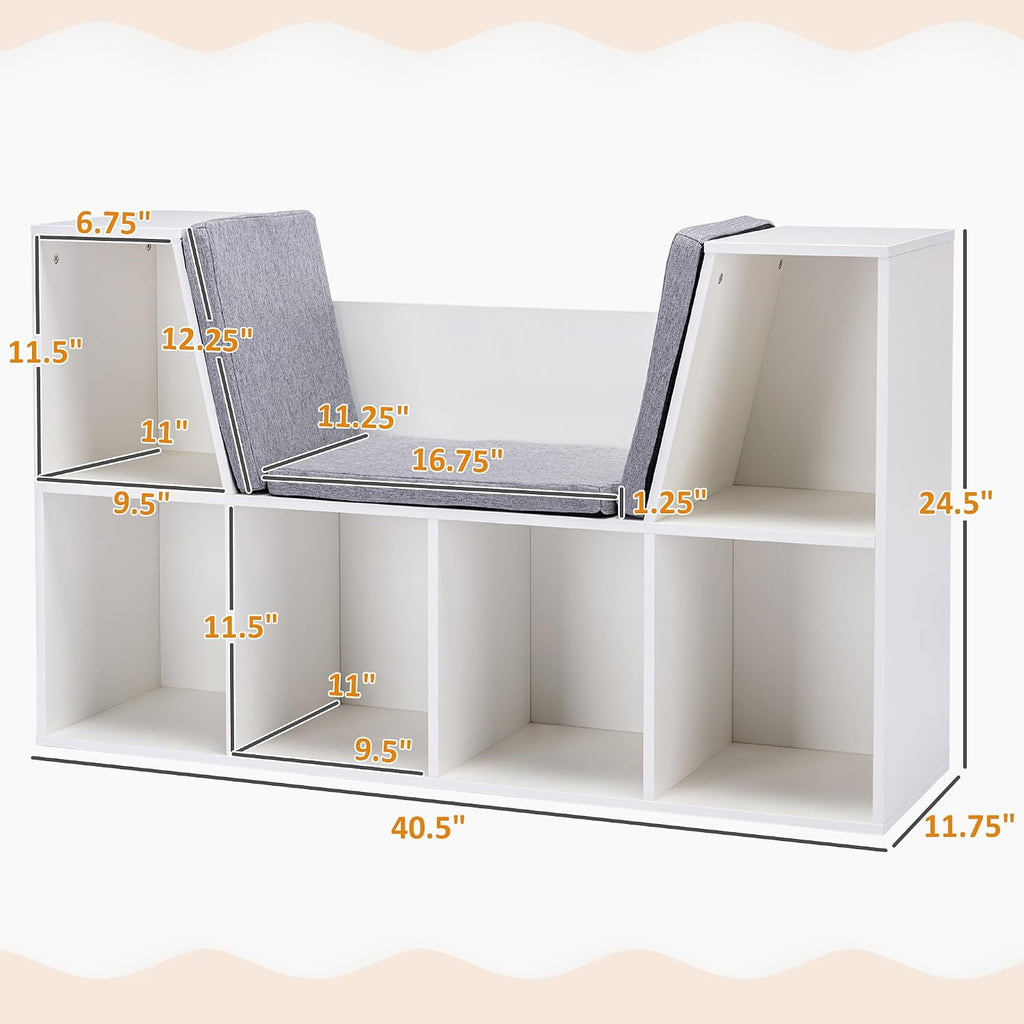 White Kids Bookcase With Reading Nook Cushion