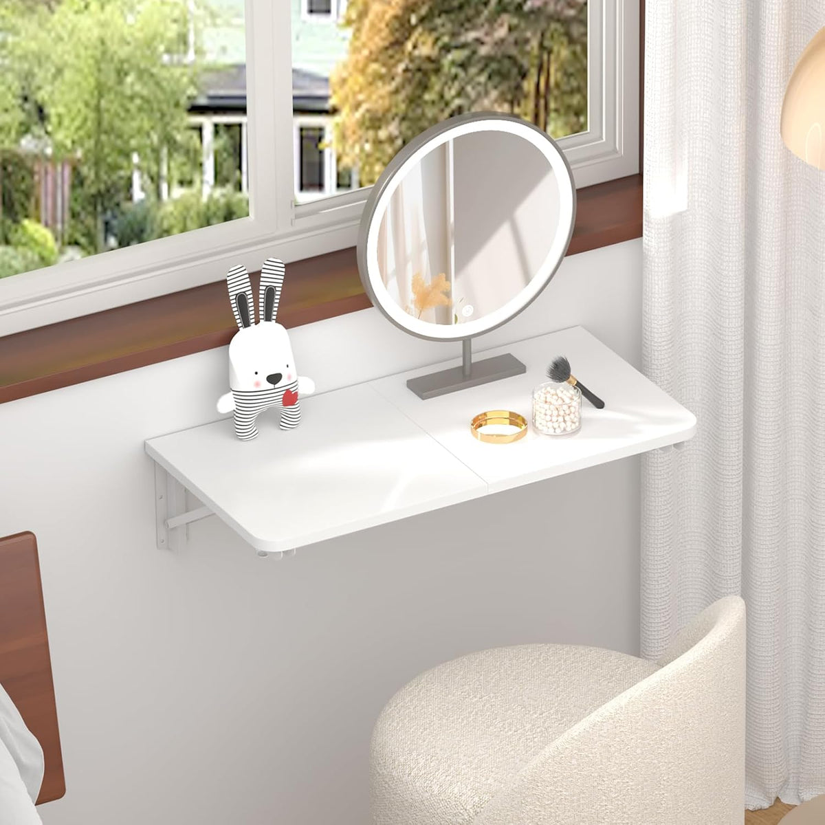 White Space‑Saving Wall‑Mounted Floating Folding Desk