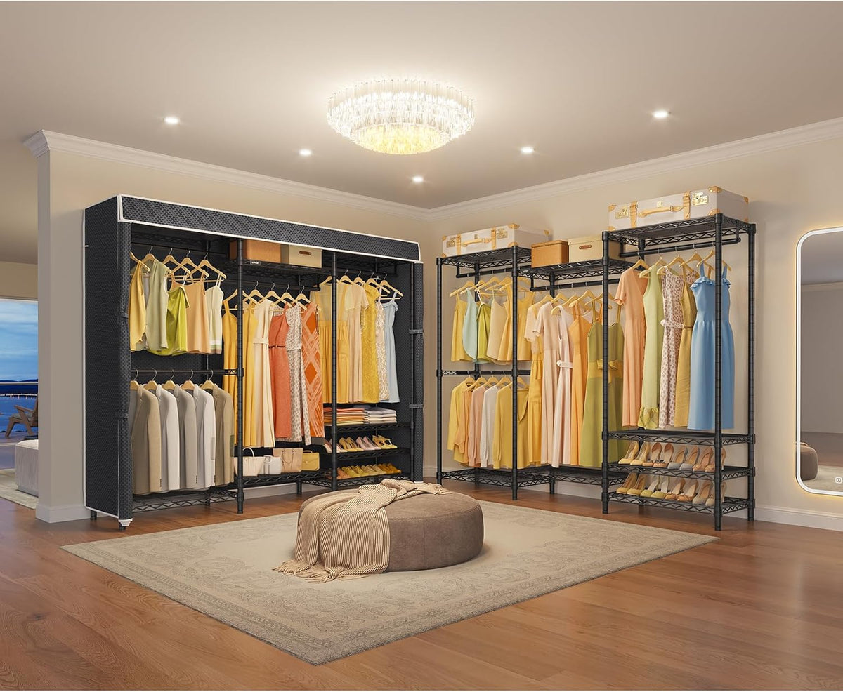 Black Heavy‑Duty Freestanding Covered Portable Garment Rack