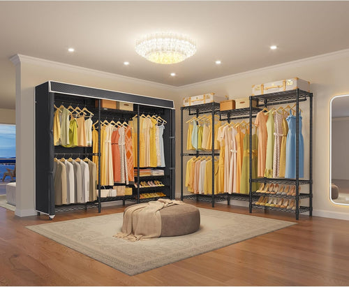 Black Heavy‑Duty Freestanding Covered Portable Garment Rack