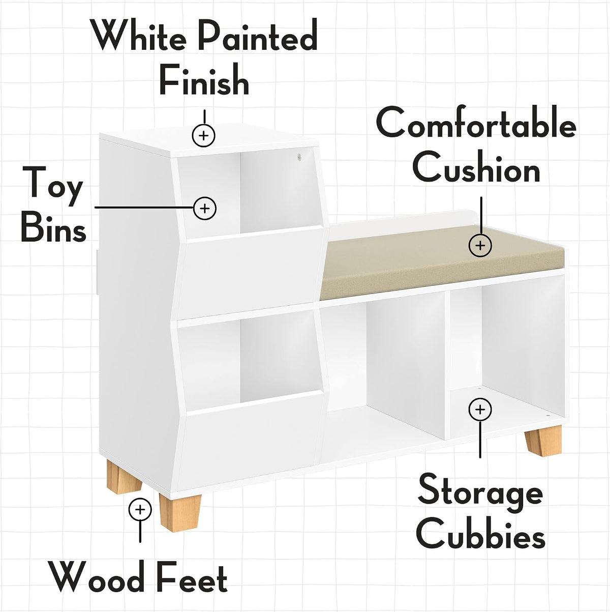 Kids Cubby Storage Bench With Reading Cushion