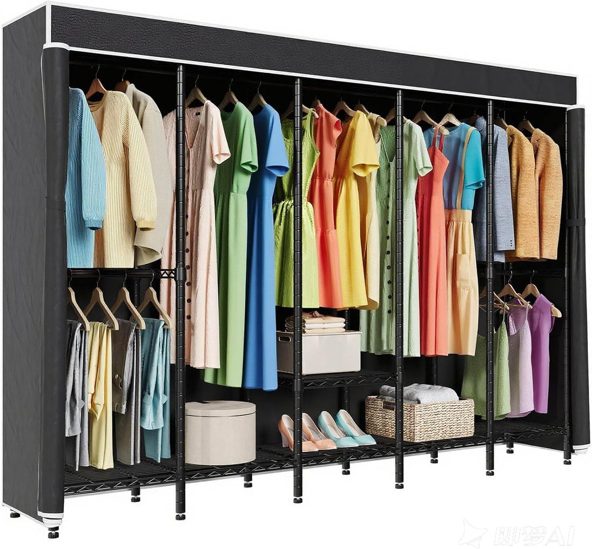 Black Extra‑Large Heavy‑Duty Covered Portable Garment Rack