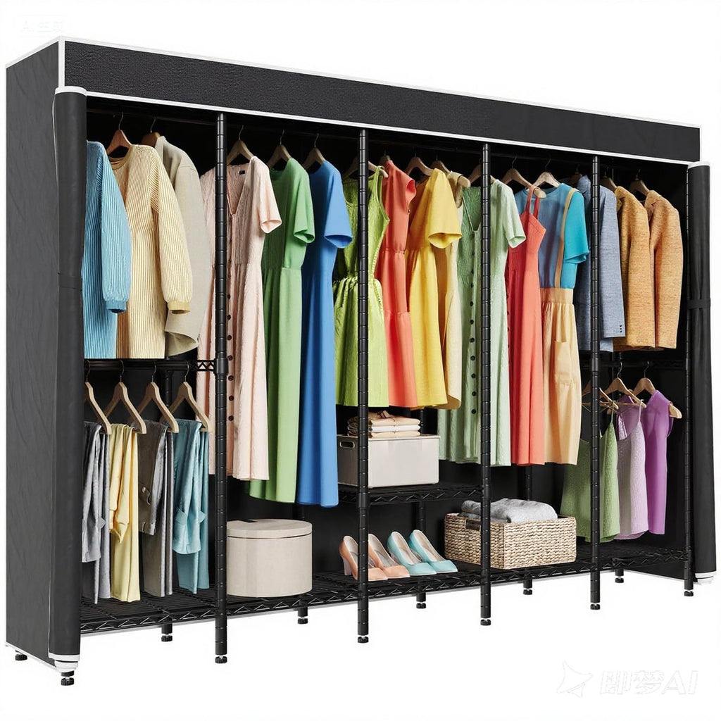 Black Extra‑Large Heavy‑Duty Covered Portable Garment Rack