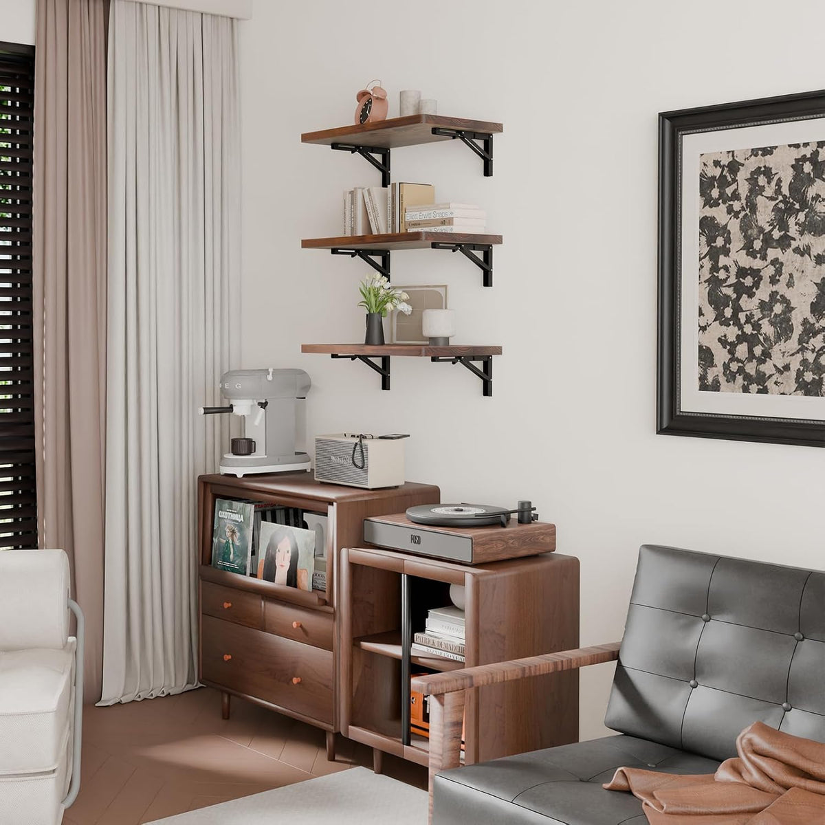 Brown Pine‑Wood Wall‑Mounted Folding Floating Desk