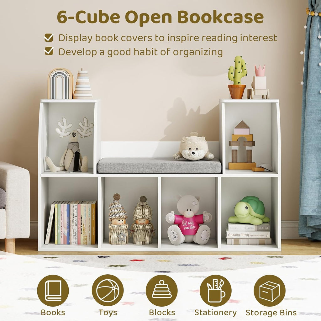 Wooden Kids Bookshelf With Reading Nook Bench