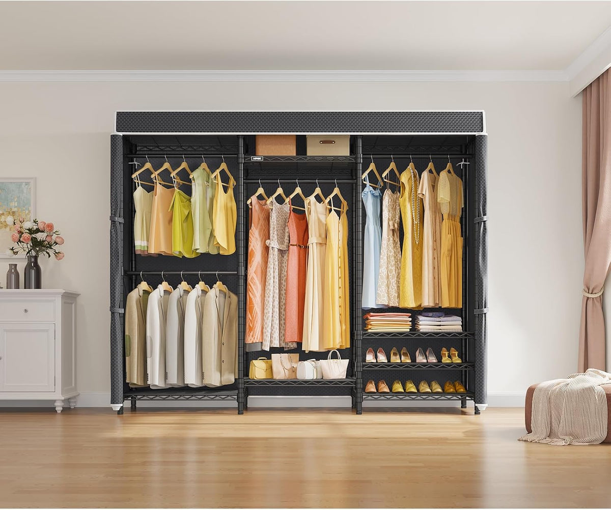 Black Heavy‑Duty Freestanding Covered Portable Garment Rack