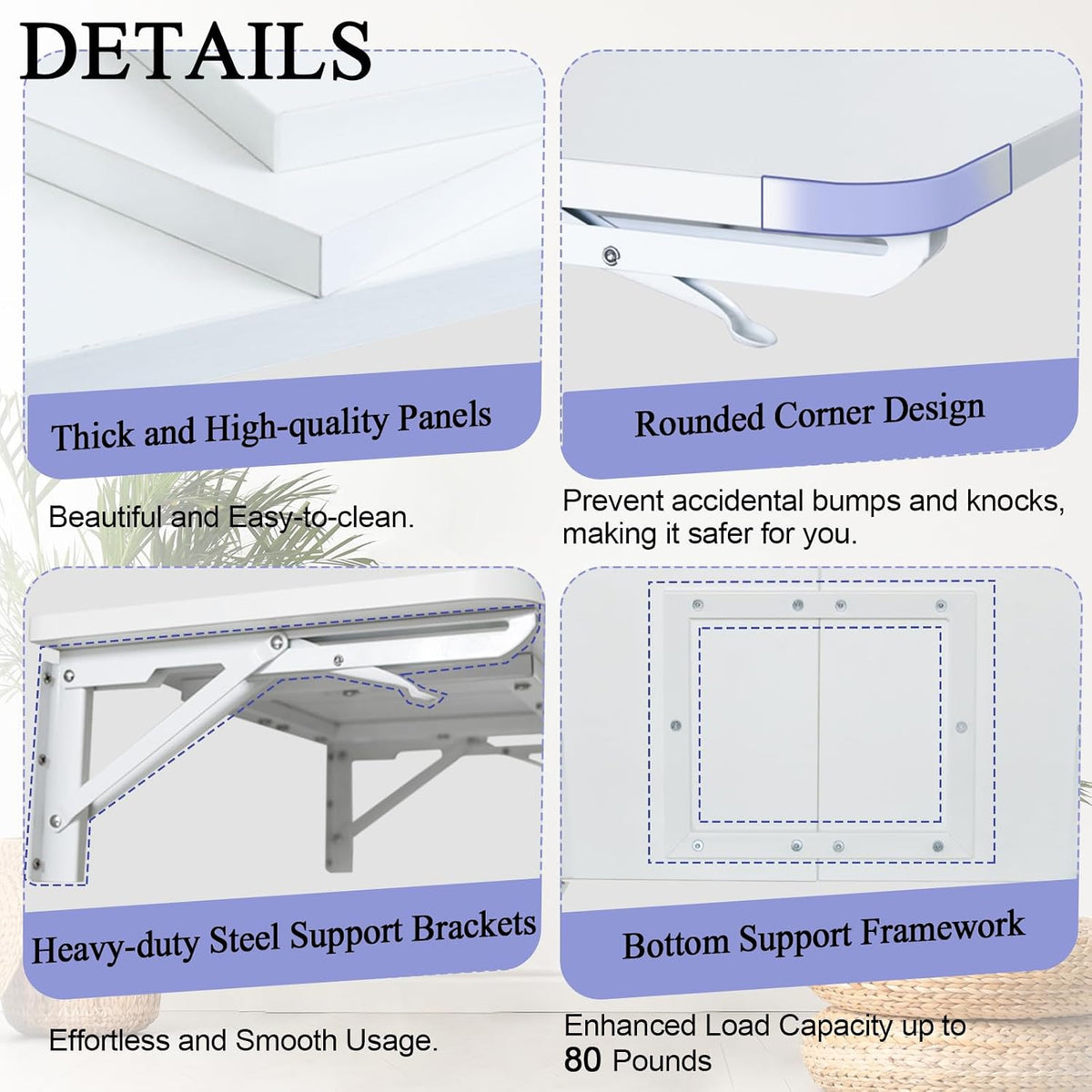 White Space‑Saving Wall‑Mounted Floating Folding Desk