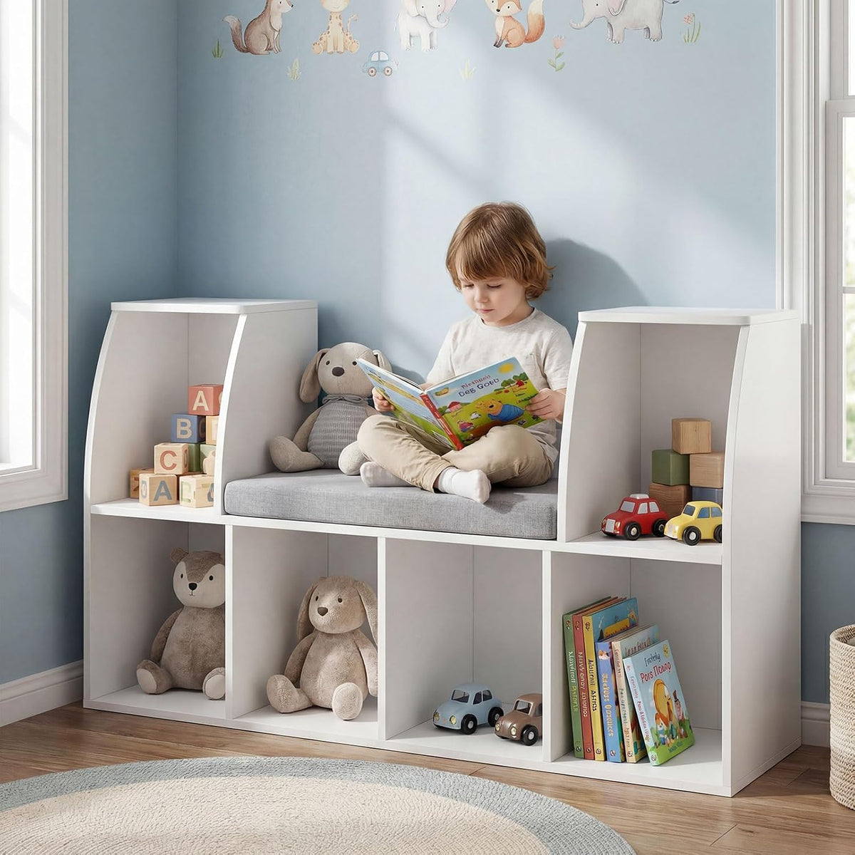 Wooden Kids Bookshelf With Reading Nook Bench