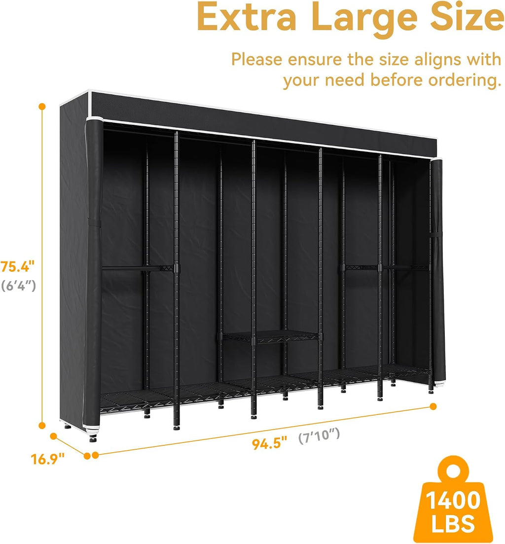 Black Extra‑Large Heavy‑Duty Covered Portable Garment Rack