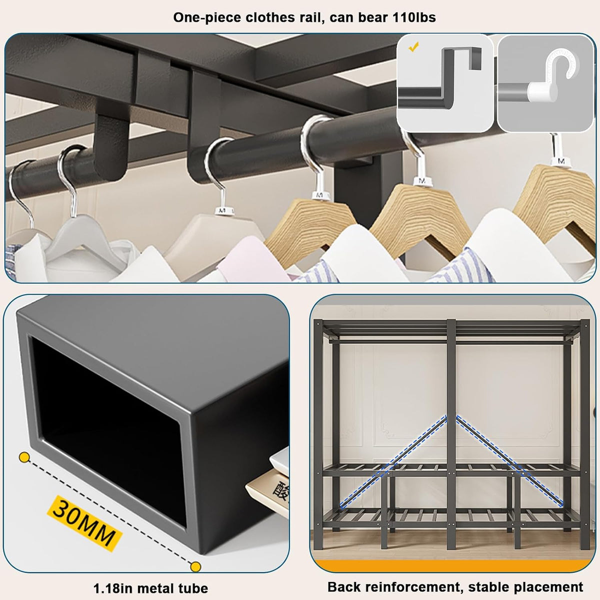Black Foldable Heavy‑Duty Covered Portable Garment Rack
