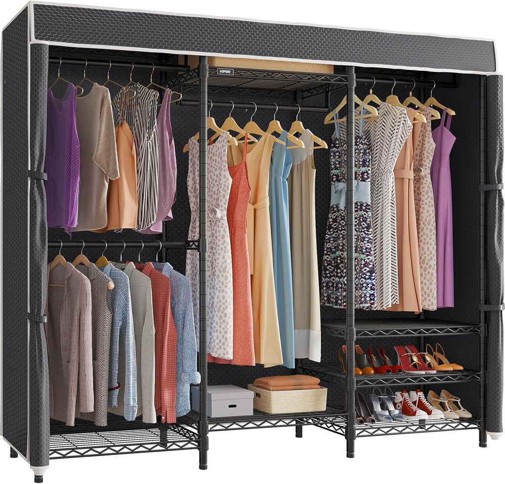 Black Heavy‑Duty Freestanding Covered Portable Garment Rack