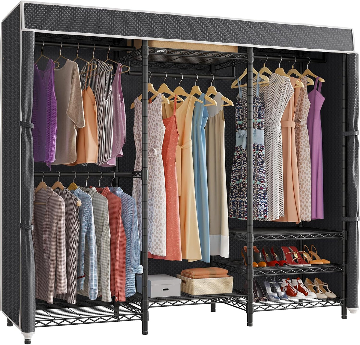 Black Heavy‑Duty Freestanding Covered Portable Garment Rack