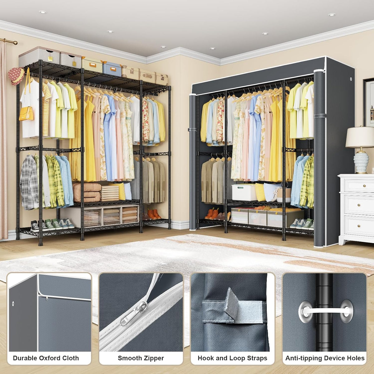 Black Heavy‑Duty Freestanding Covered Garment Rack