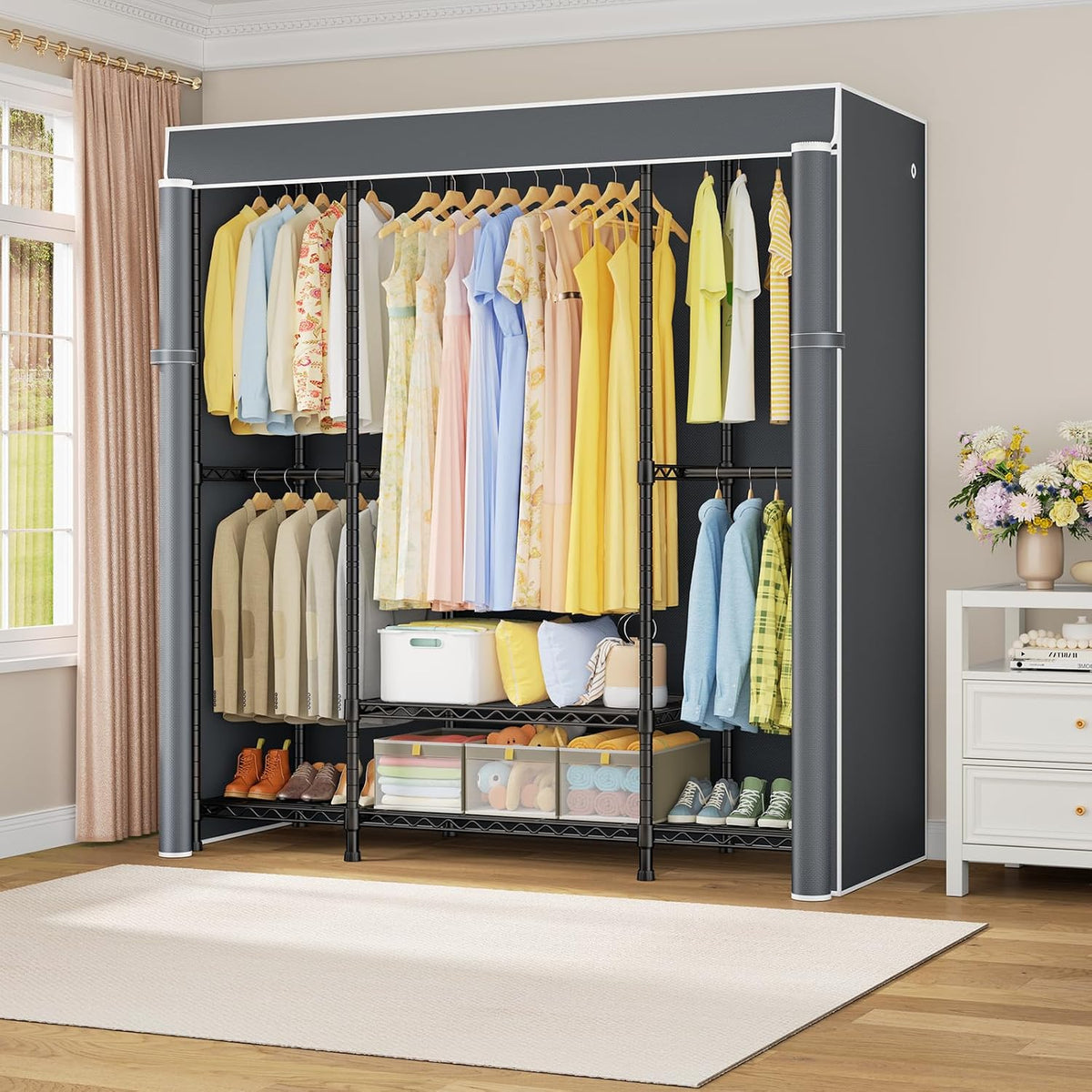 Black Heavy‑Duty Freestanding Covered Garment Rack