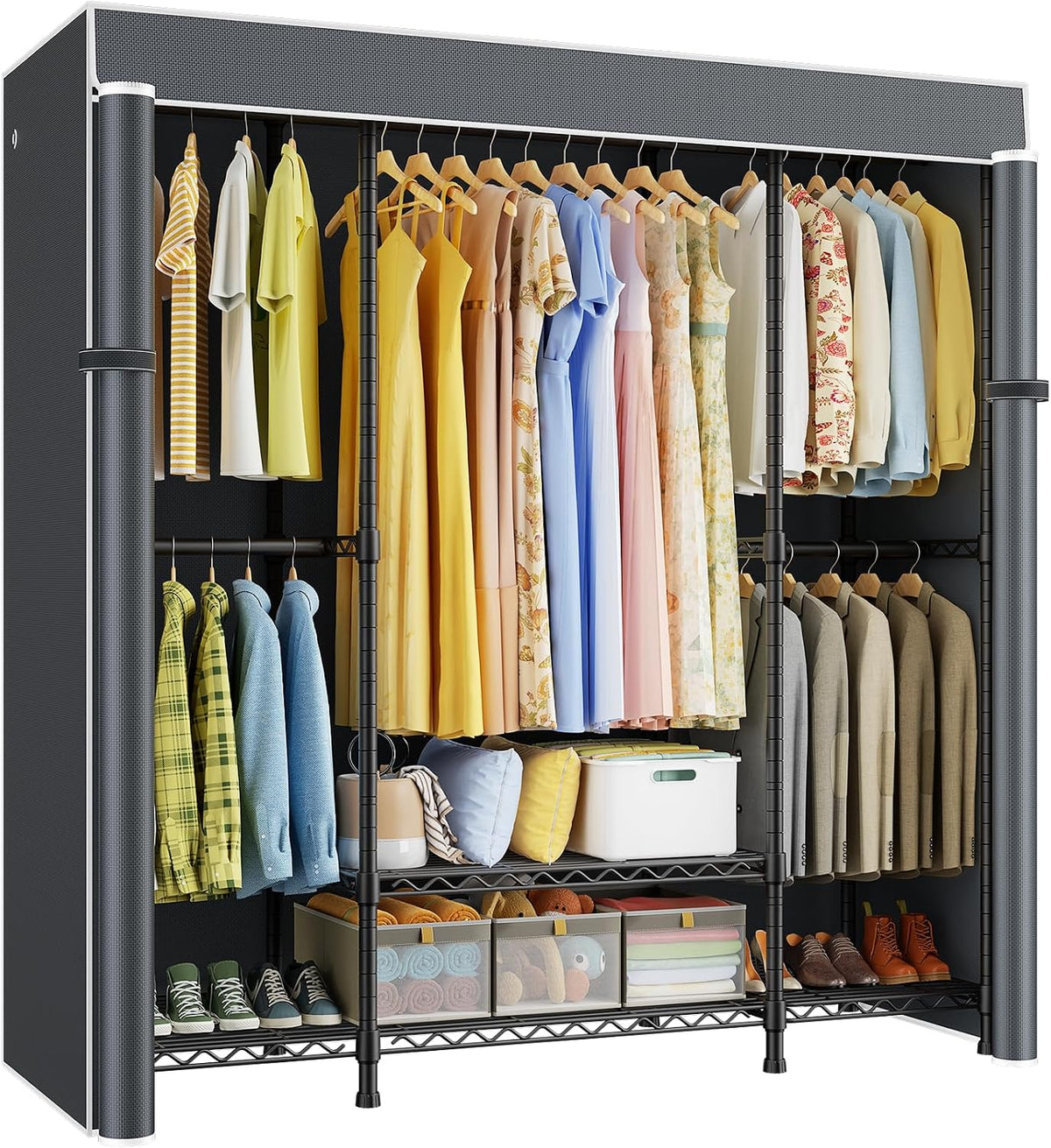Black Heavy‑Duty Freestanding Covered Garment Rack