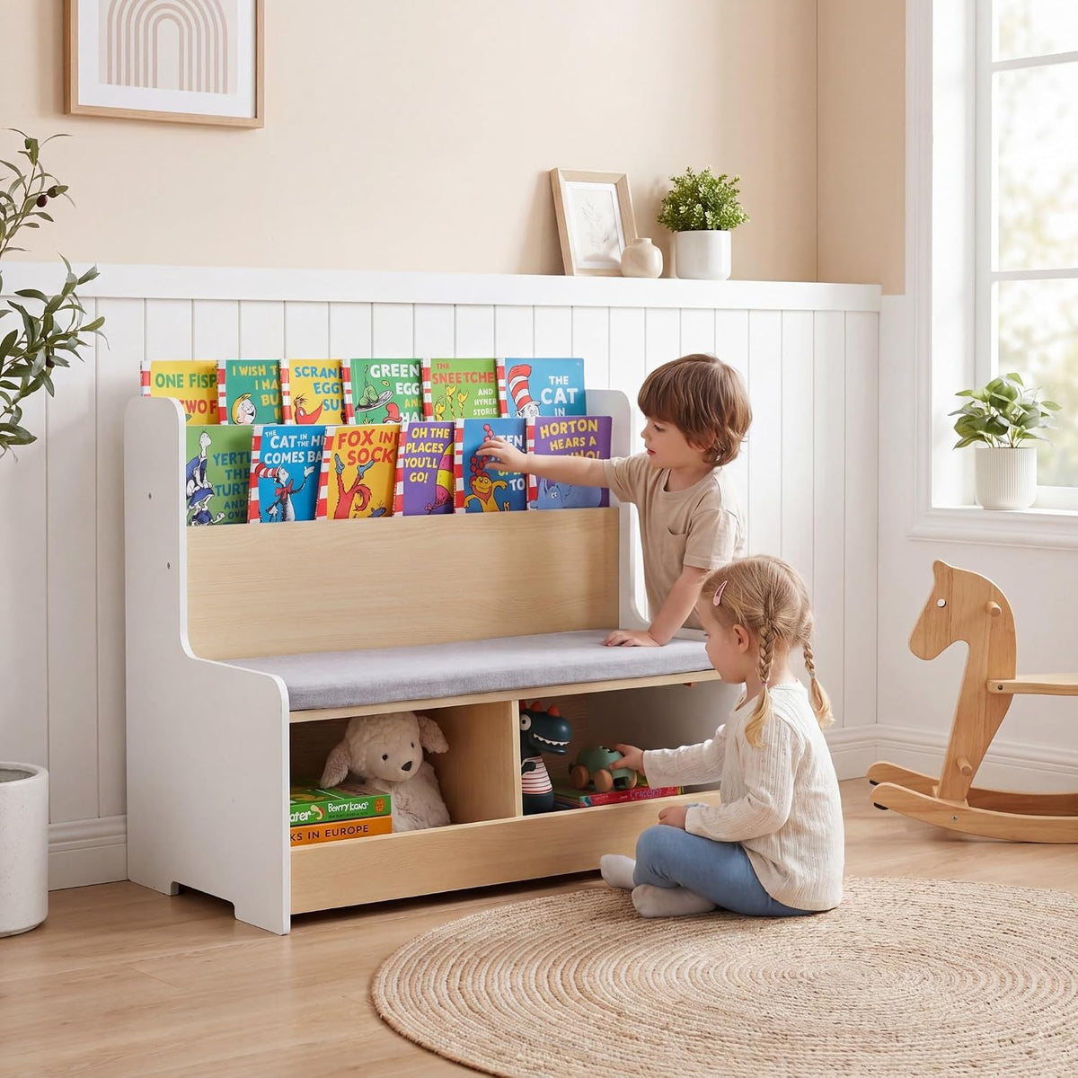 Wooden Kids Bookshelf With Reading Nook Bench